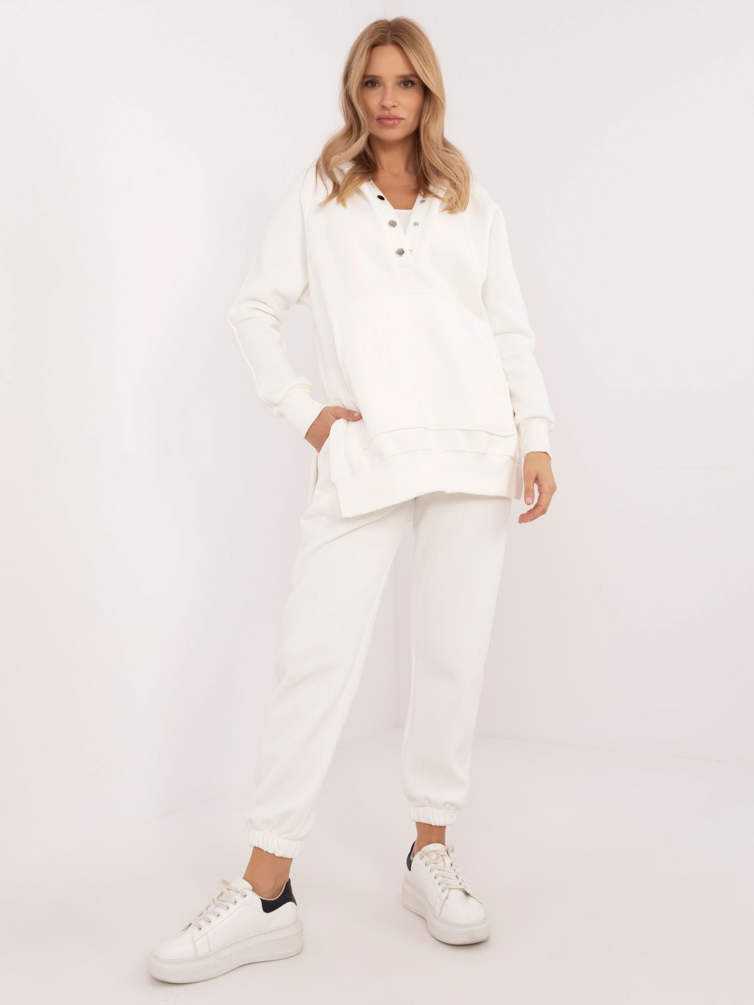 Ecru 3-częściowy komplet dresowy basic: top + bluza + spodnie - obrazek 2